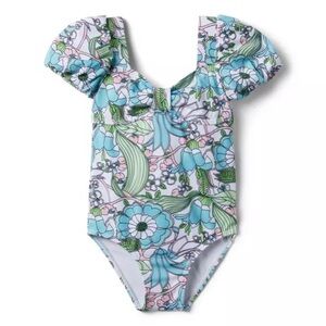 Janie & Jack Blue Delphinium Floral One-Piece Swimsuit Sz 10